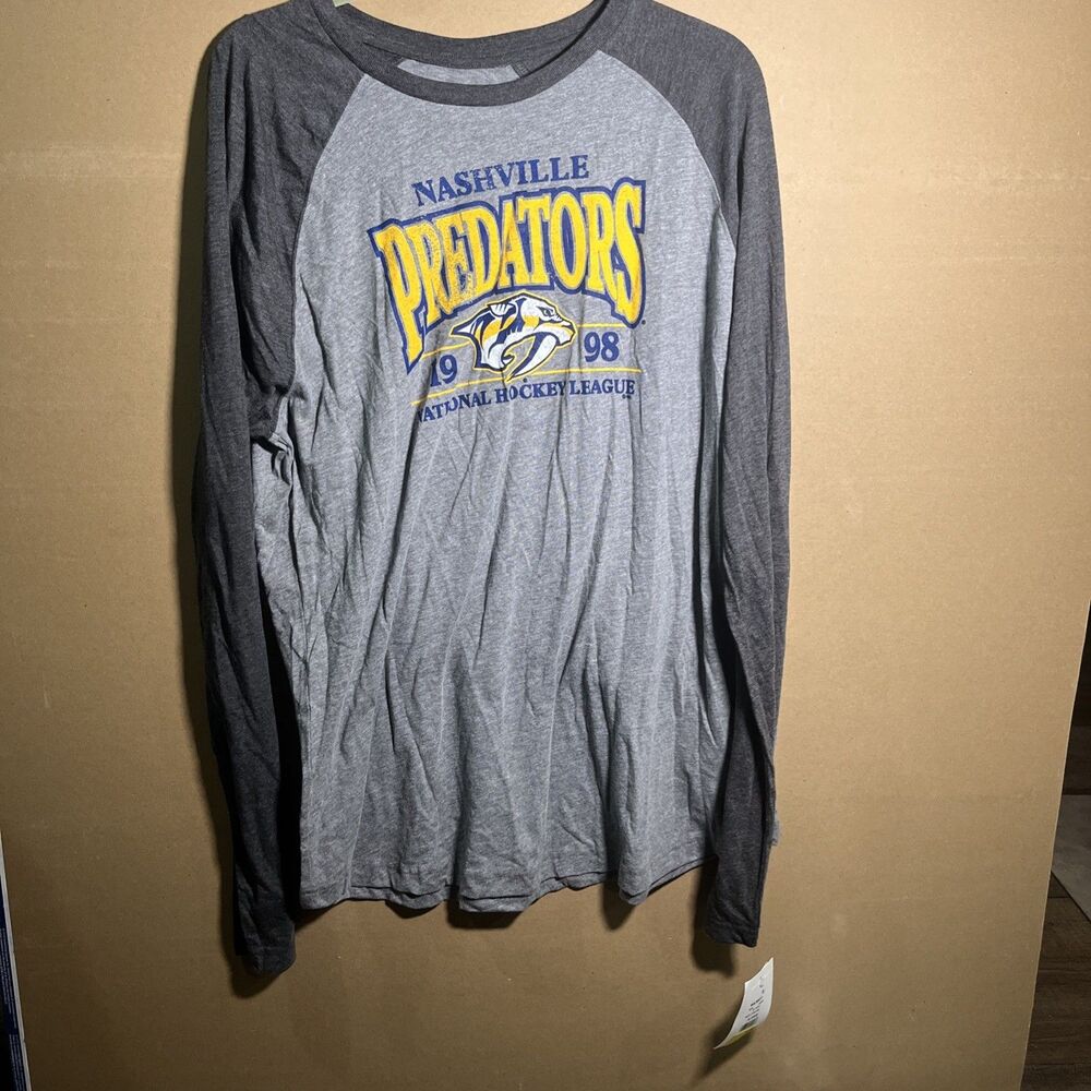 Nwt Men's Nhl Nashville Predators Raglan Long Sleeve Tee Xl-Charcoal Gray(45)